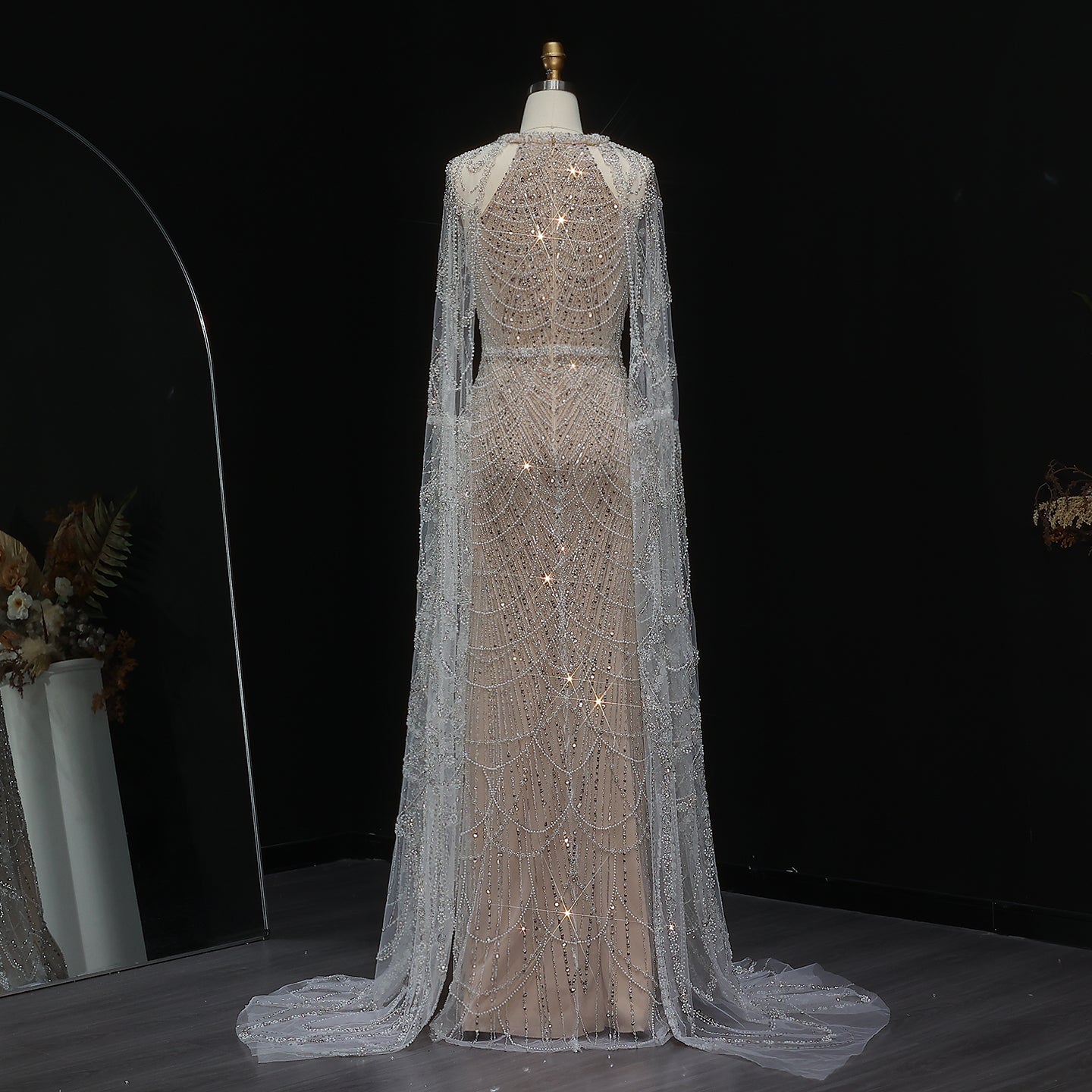 Stunning Burgundy Evening Dress with Cape SS669