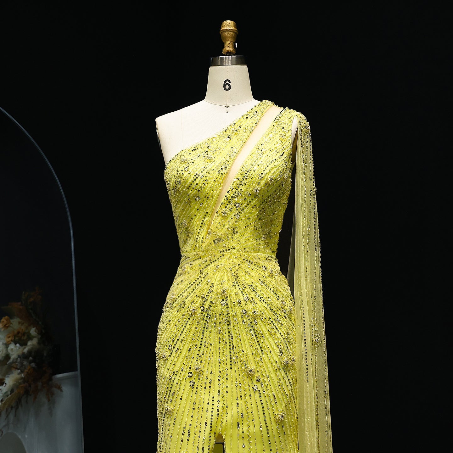 Elegant One Shoulder Beaded Black Evening Dress SS317