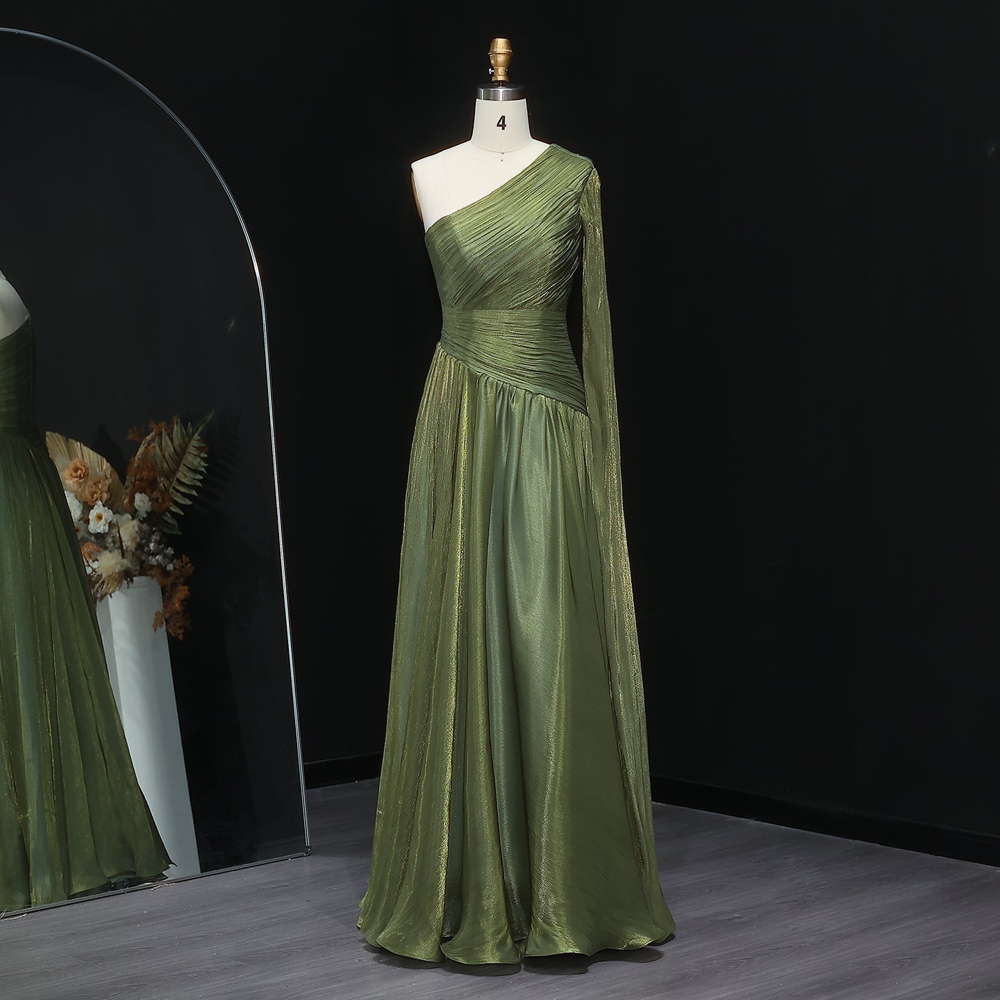 Elegant Green One Shoulder A-Line Evening Dress SF406