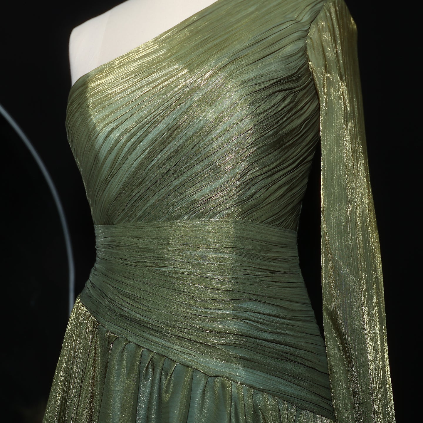 Elegant Green One Shoulder A-Line Evening Dress SF406