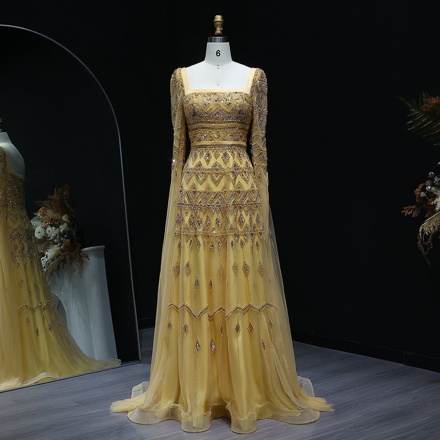 Luxury Wine Red Evening Dress with Cape Sleeves SS461  Gold / US 20