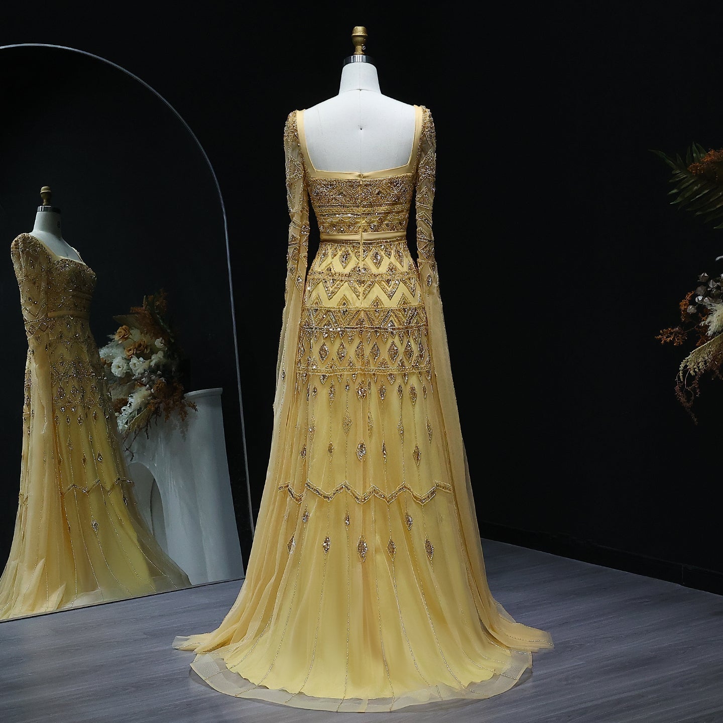 Luxury Wine Red Evening Dress with Cape Sleeves SS461