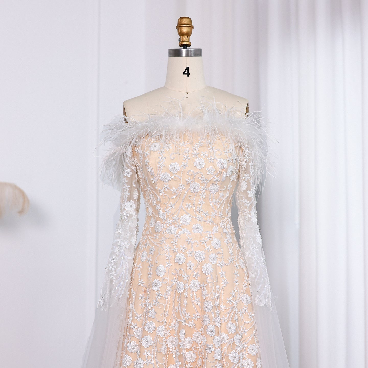 Off Shoulder Feathers Brown Evening Dress with Cape Sleeves SS707