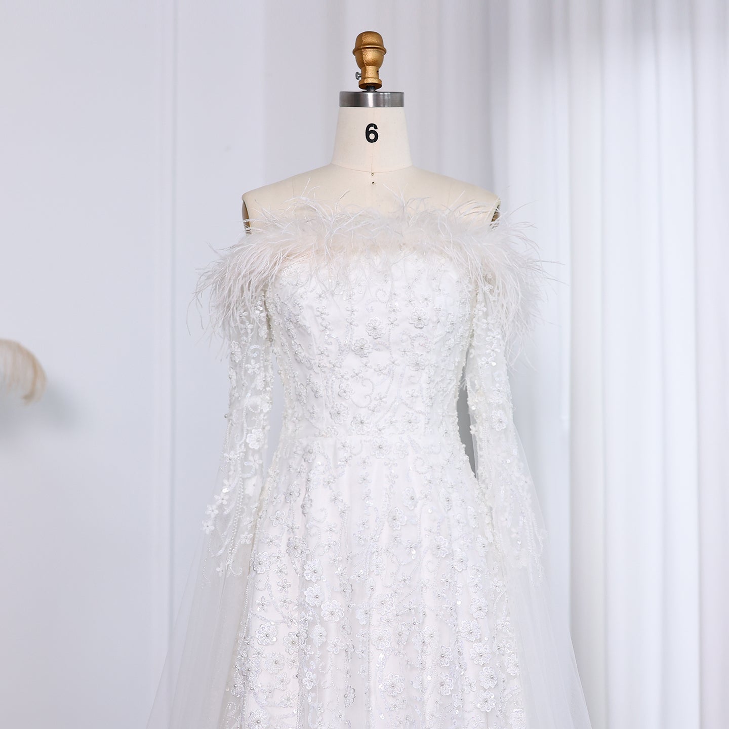 Off Shoulder Feathers Brown Evening Dress with Cape Sleeves SS707