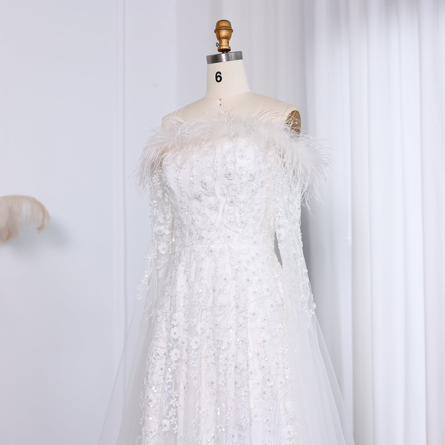 Off Shoulder Feathers Brown Evening Dress with Cape Sleeves SS707