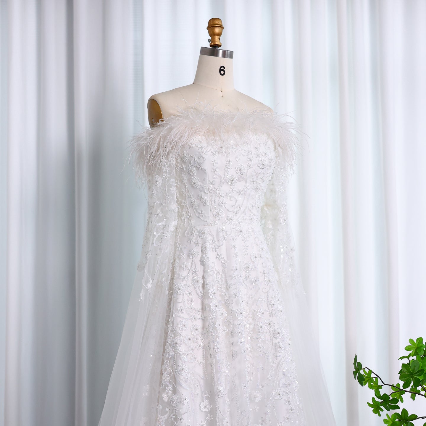 Off Shoulder Feathers Brown Evening Dress with Cape Sleeves SS707