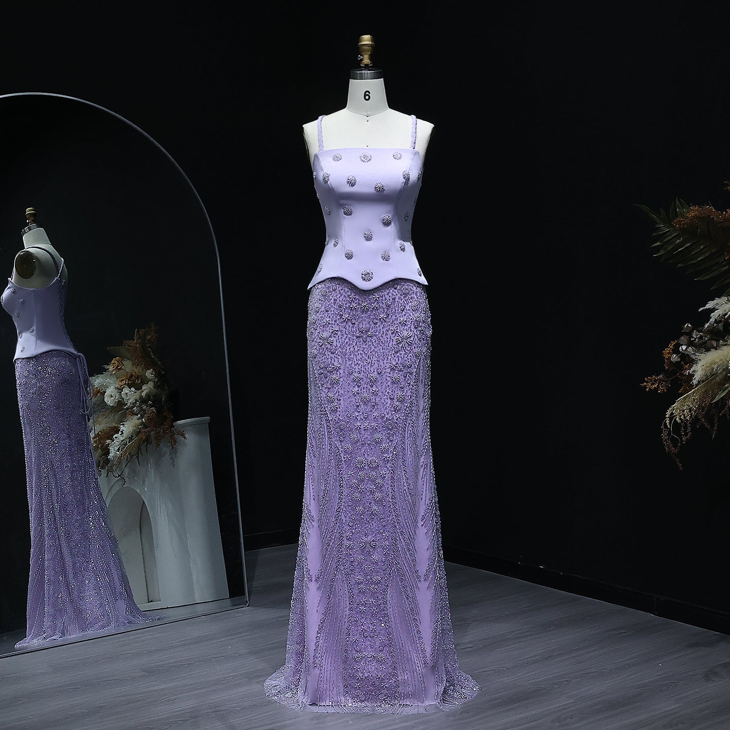 Chic Lilac Two Pieces Evening Dress with Spaghetti Straps SS697  Lilac Long Lining / US 18