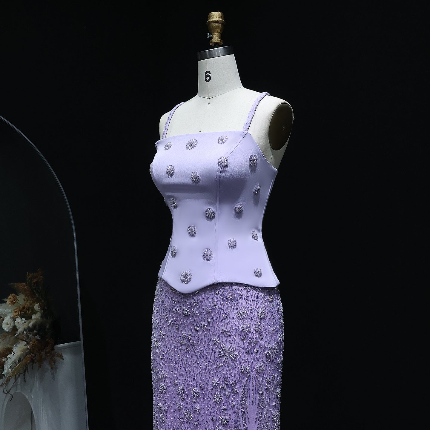 Chic Lilac Two Pieces Evening Dress with Spaghetti Straps SS697