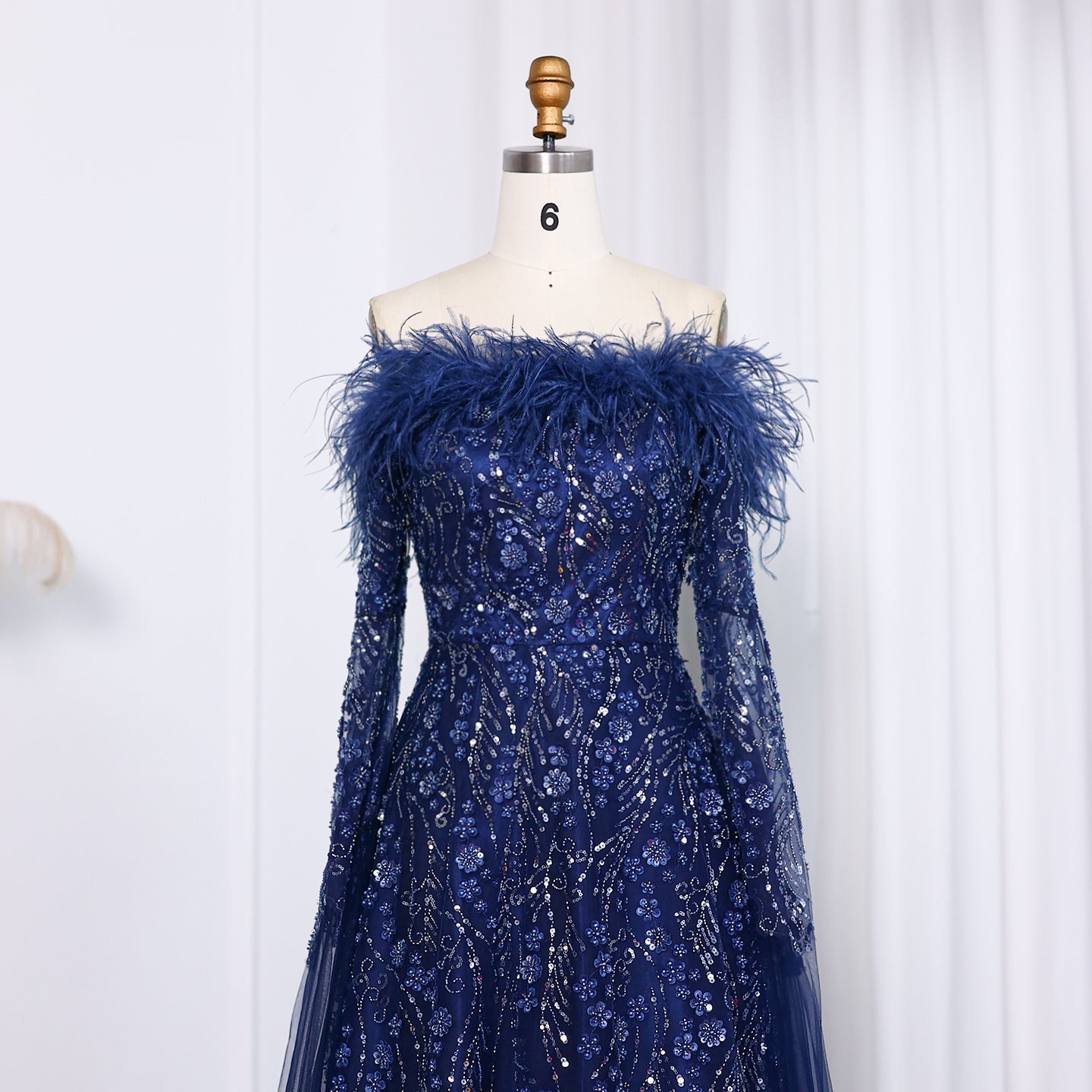 Off Shoulder Feathers Brown Evening Dress with Cape Sleeves SS707