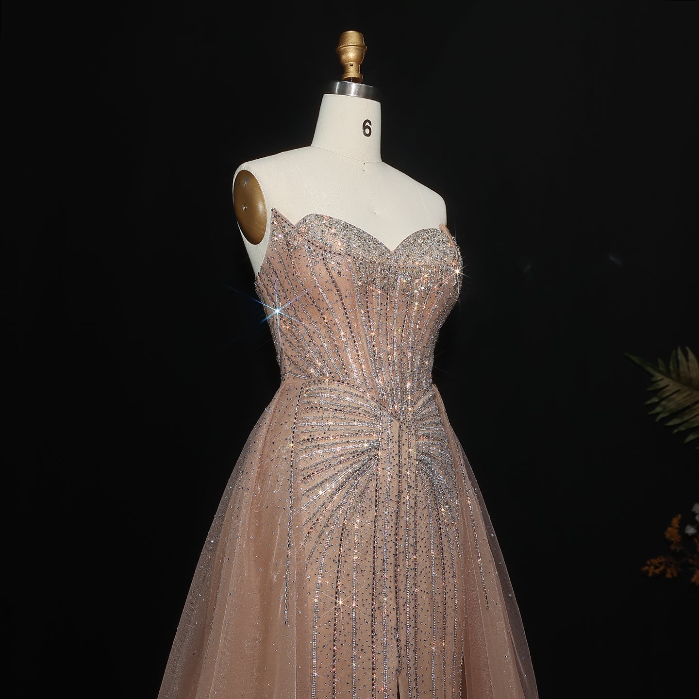 Sparkle Strapless Champagne Evening Dress with Overskirt SS360