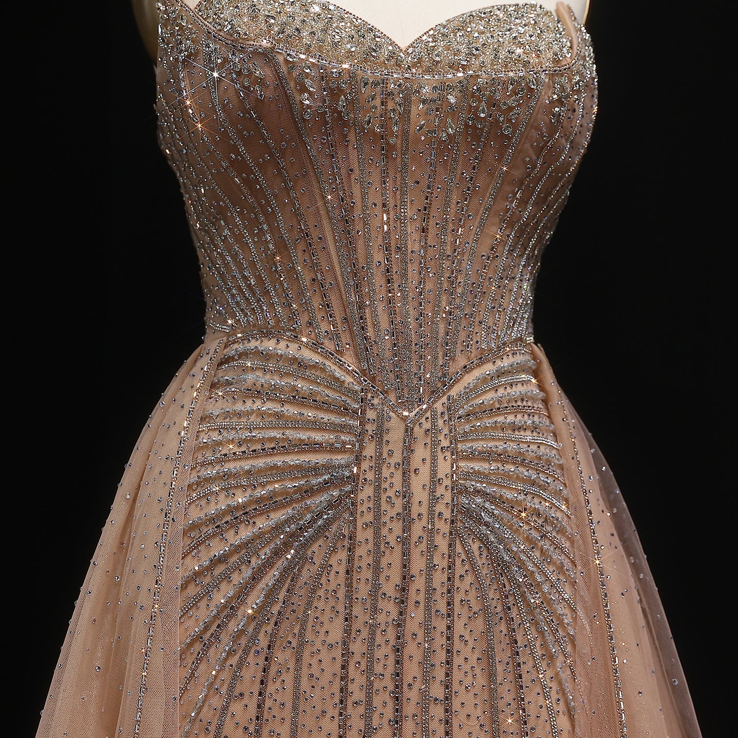 Sparkle Strapless Champagne Evening Dress with Overskirt SS360