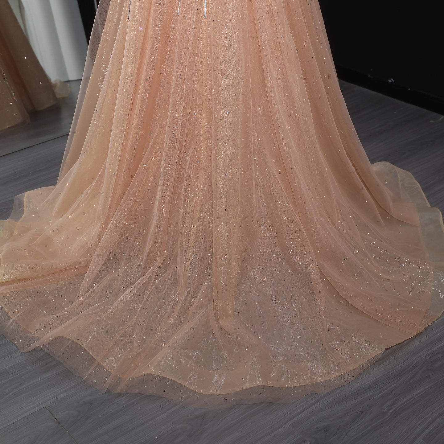 Sparkle Strapless Champagne Evening Dress with Overskirt SS360