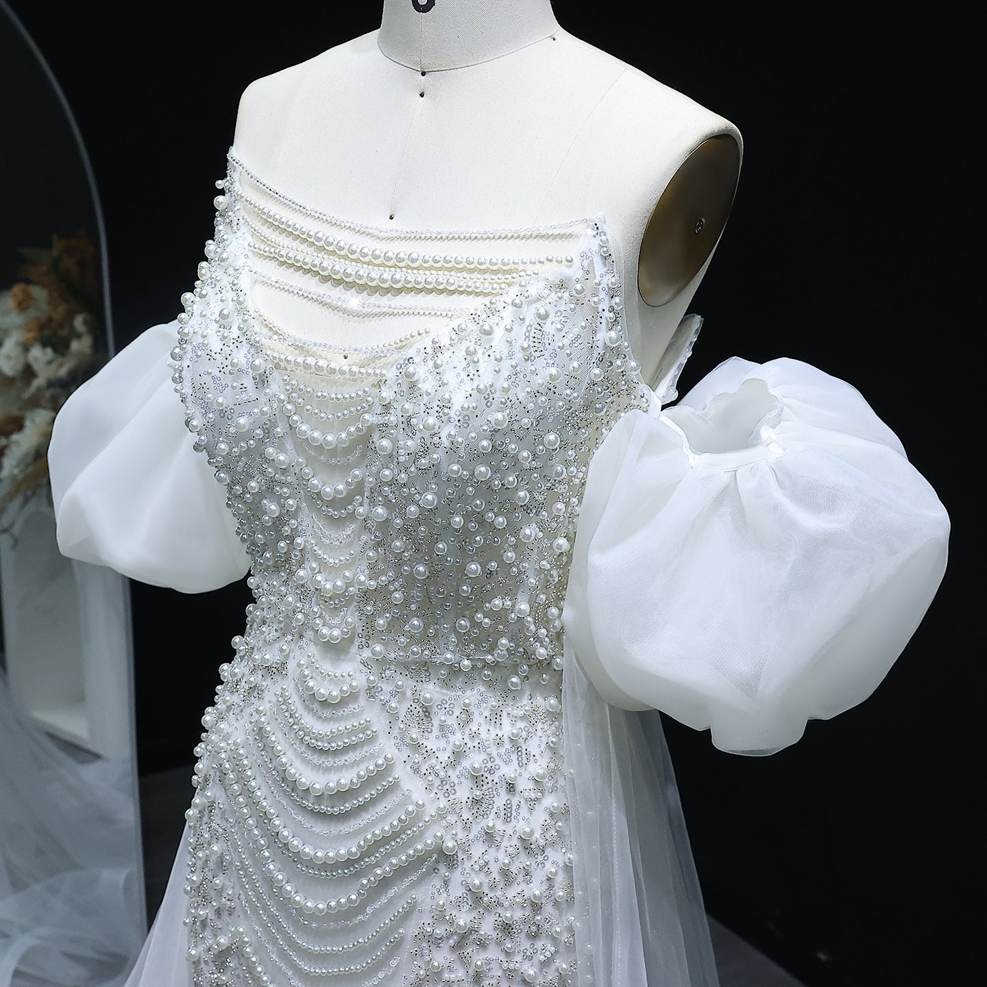 Luxury Pearls Tassel Purple Evening Dress with Cape SS199