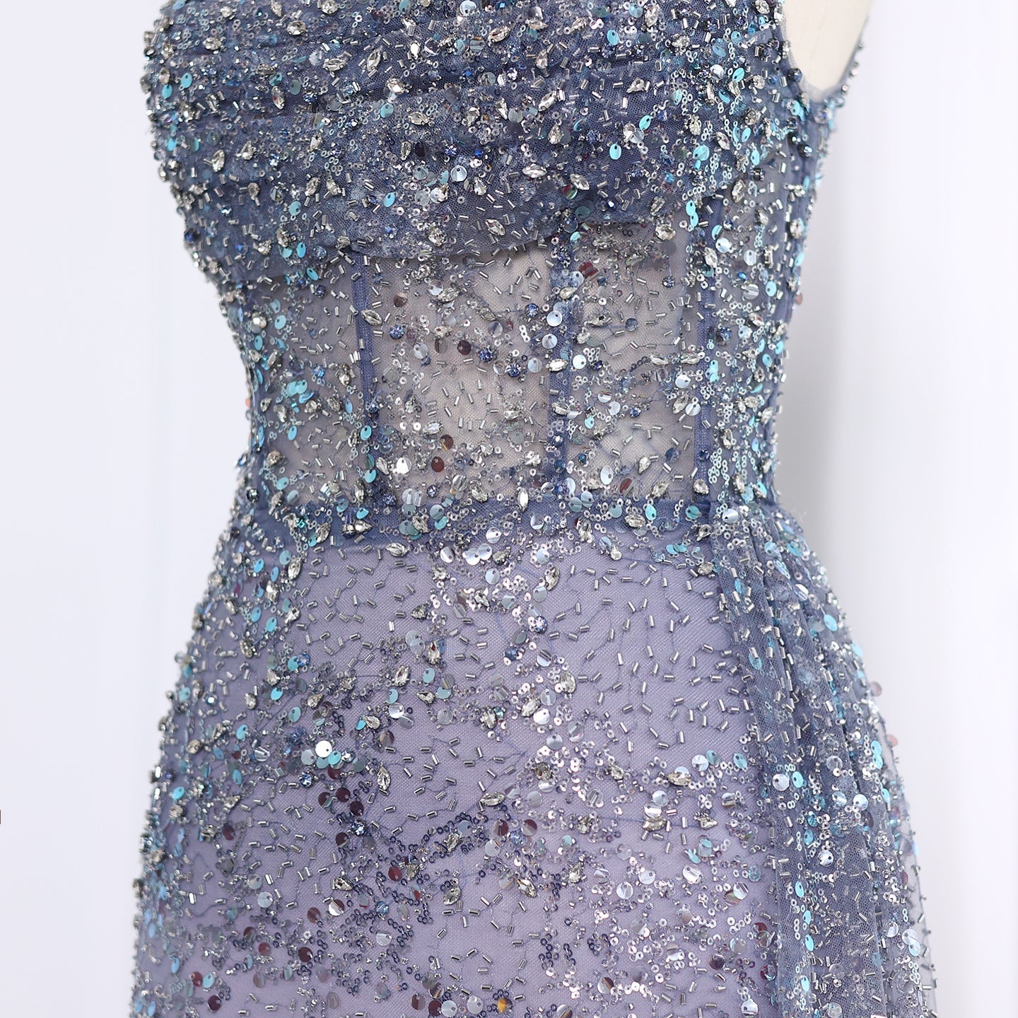 Luxury Blue One Shoulder Evening Dress with Overskirt SS710