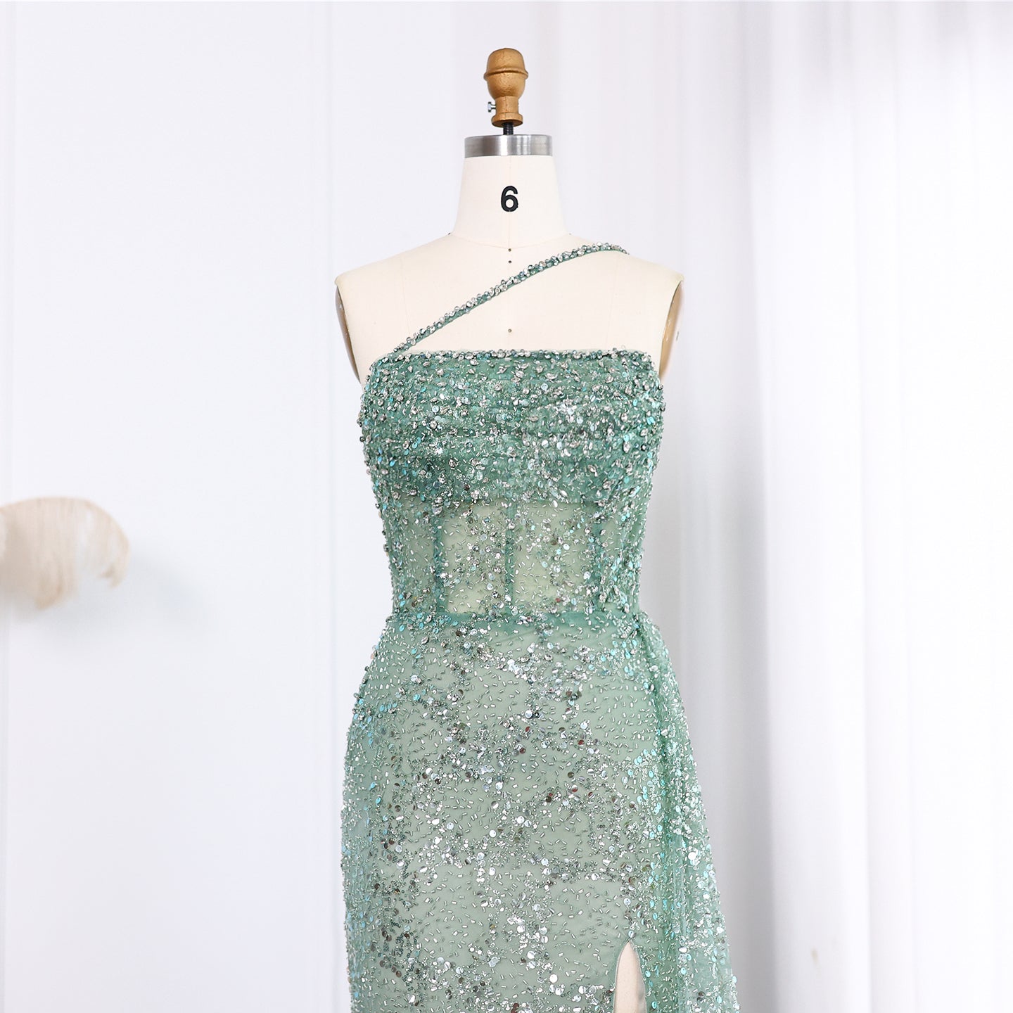 Luxury Blue One Shoulder Evening Dress with Overskirt SS710