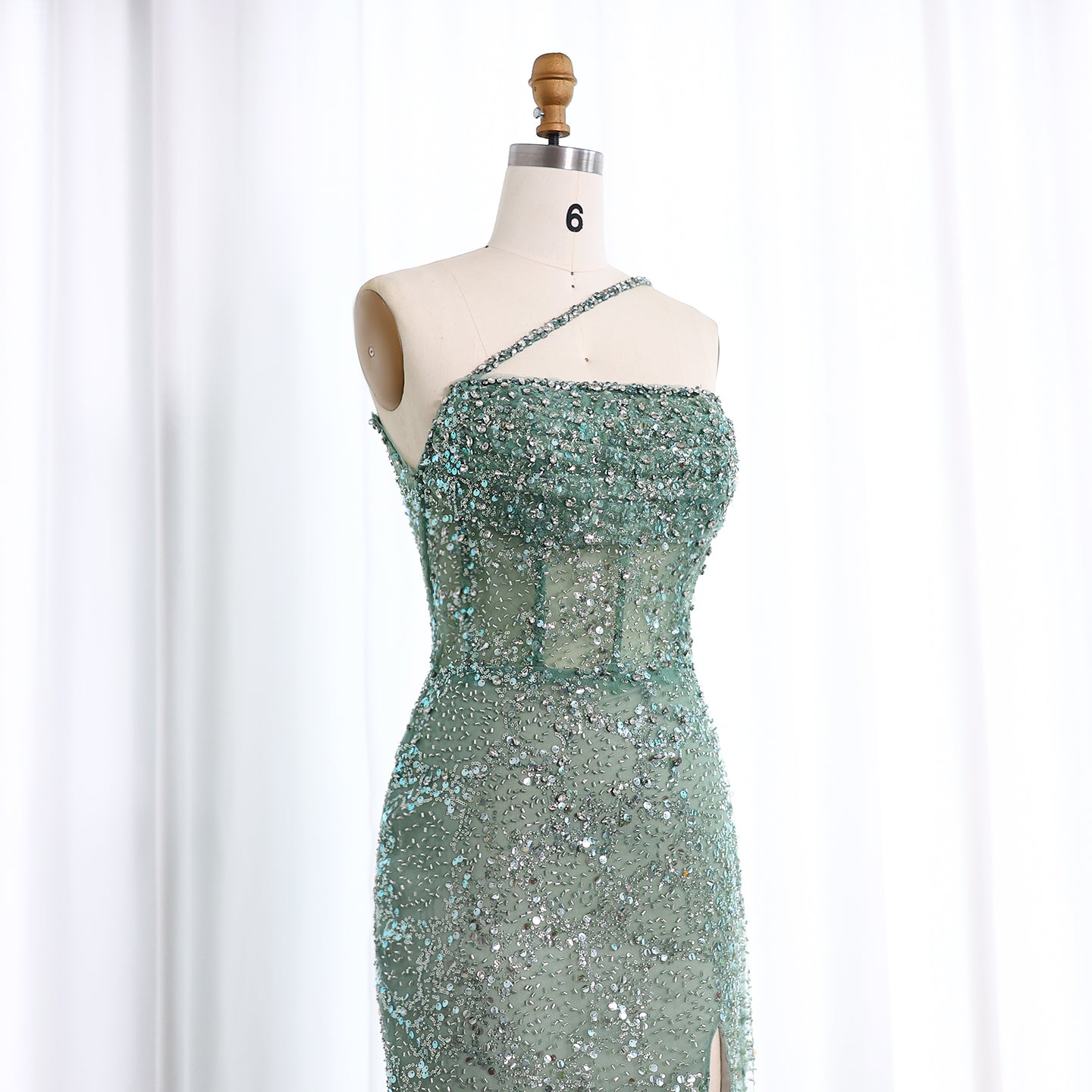 Luxury Blue One Shoulder Evening Dress with Overskirt SS710