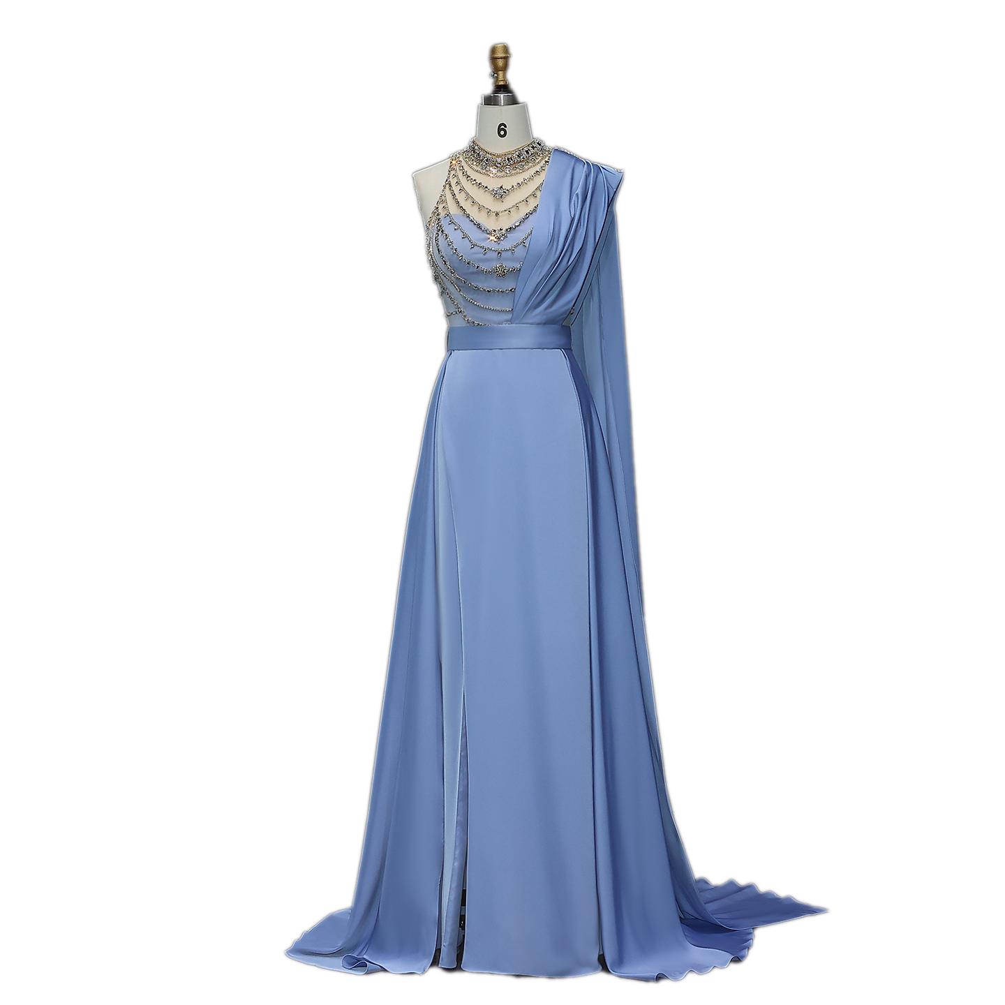 Elegant Blue Luxury Crystal Evening Gowns with Cape SS300