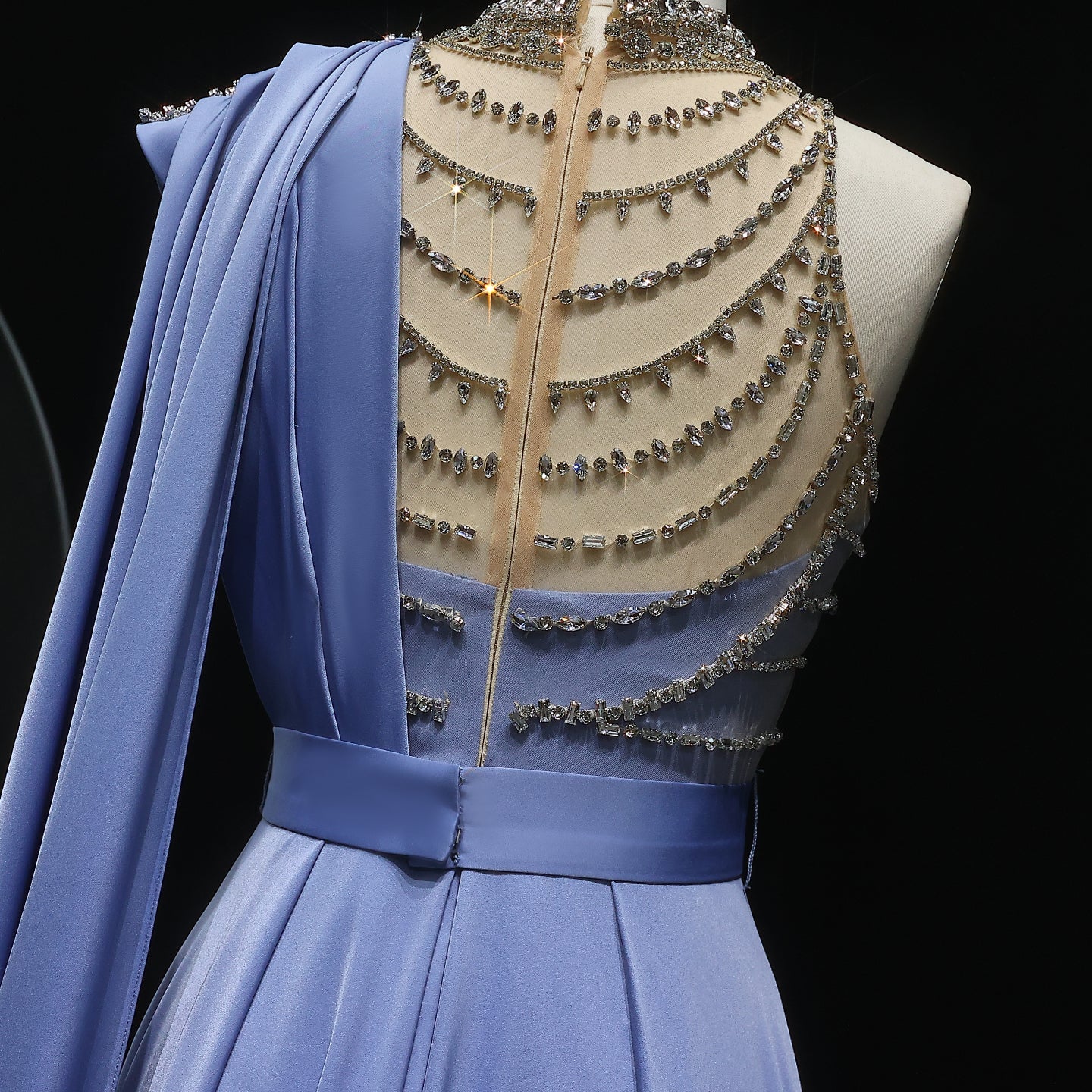 Elegant Blue Luxury Crystal Evening Gowns with Cape SS300