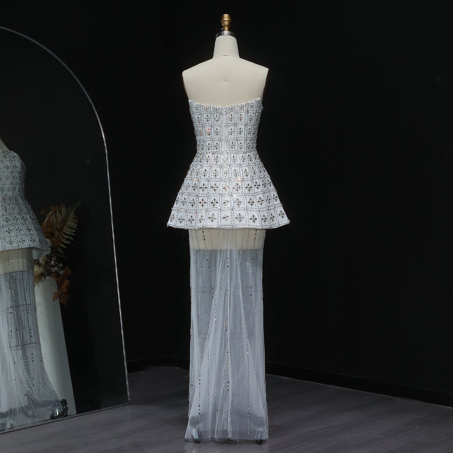 Stunning Strapless Crystal White Evening Dress SS545