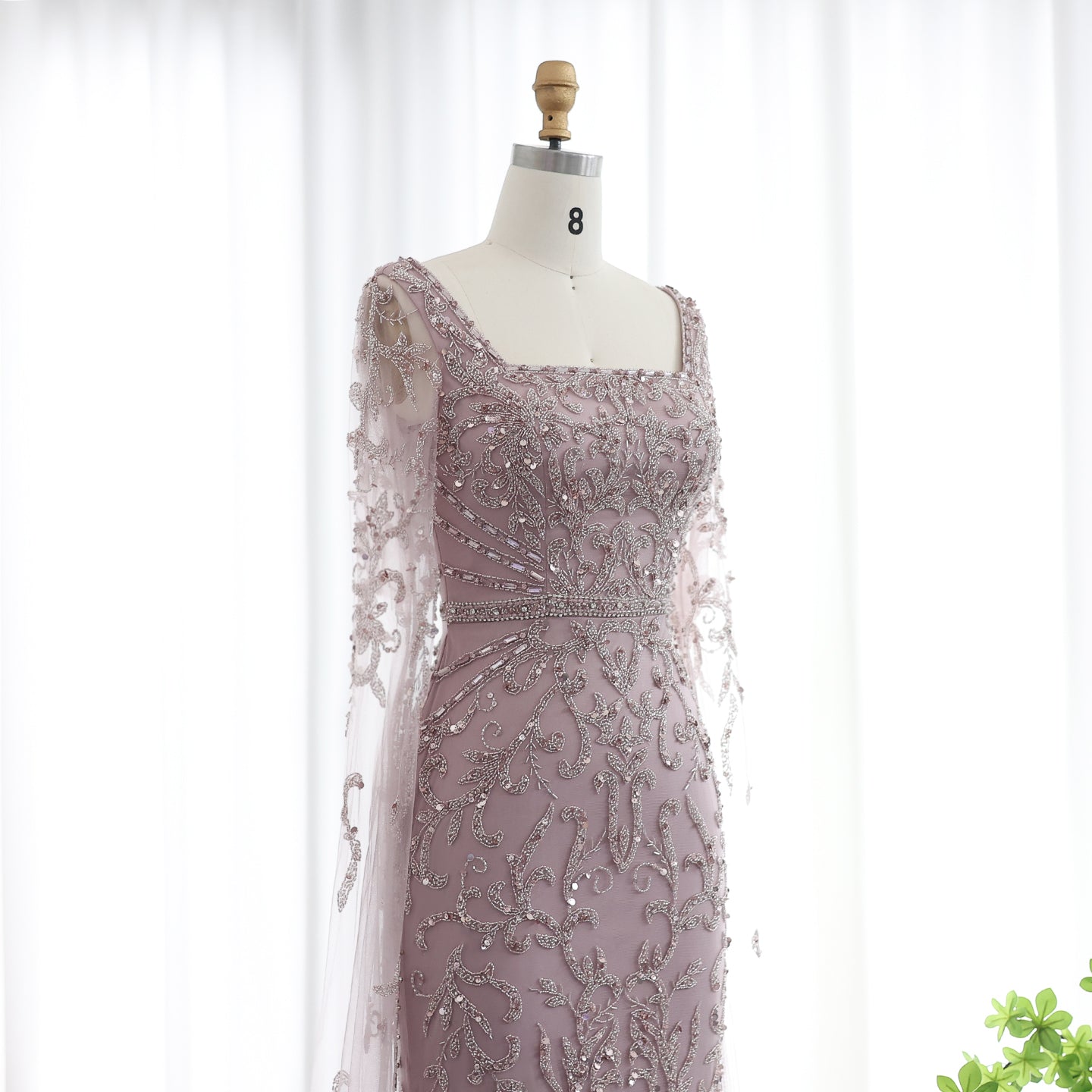 Luxury Turquoise Beaded Mermaid Evening Dress with Cape Sleeves SS469