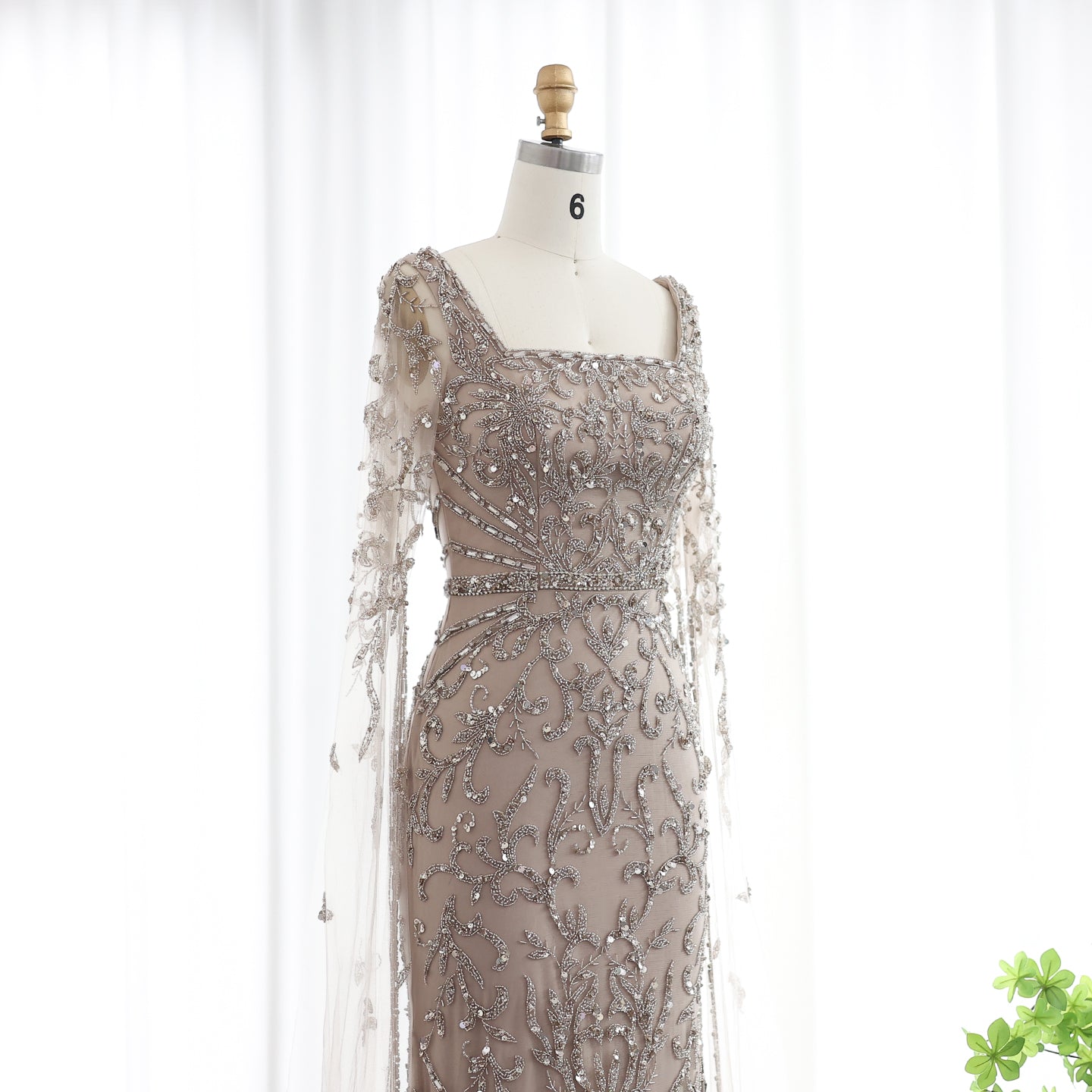 Luxury Turquoise Beaded Mermaid Evening Dress with Cape Sleeves SS469