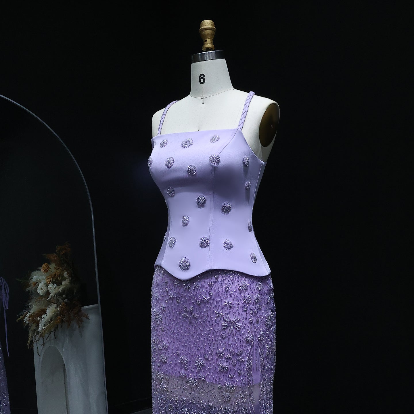 Chic Lilac Two Pieces Evening Dress with Spaghetti Straps SS697