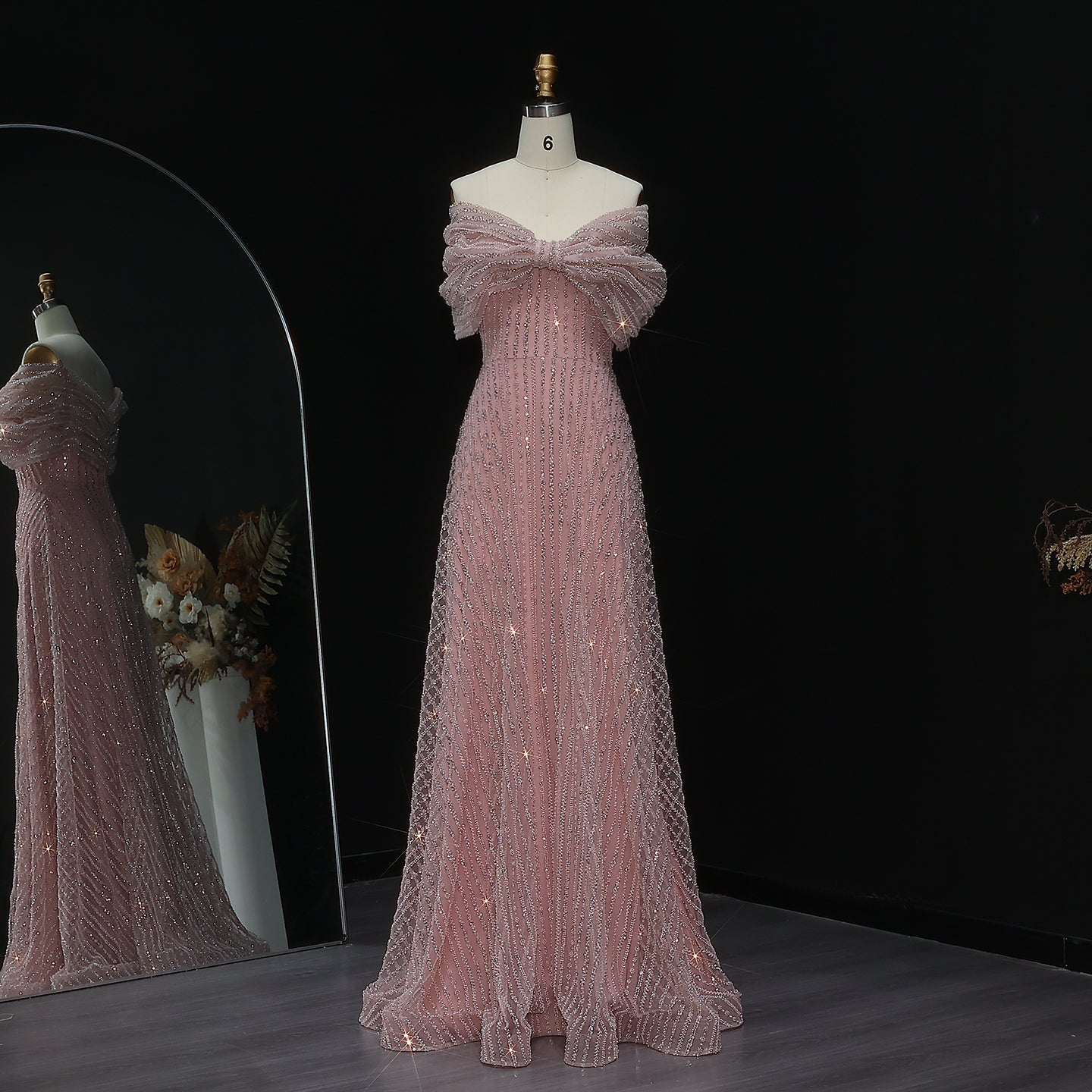 Sparkly Blush Pink Off Shoulder Evening Dress SS653  Pink / US 20