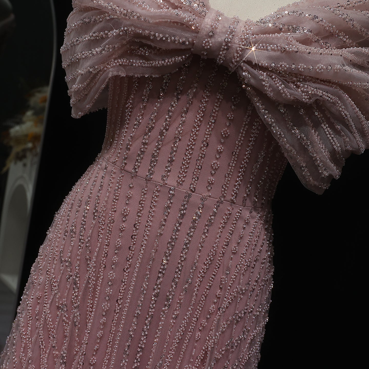 Sparkly Blush Pink Off Shoulder Evening Dress SS653