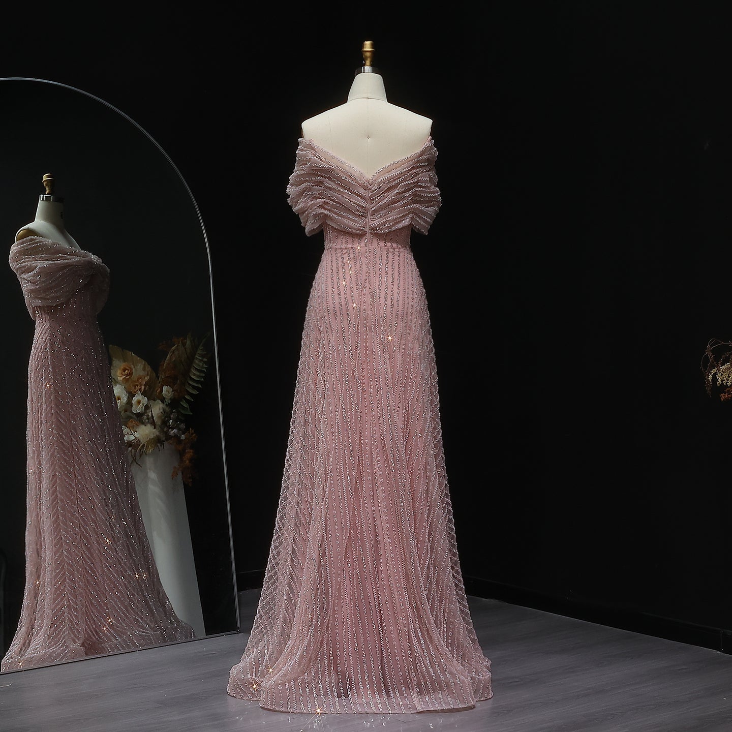 Sparkly Blush Pink Off Shoulder Evening Dress SS653