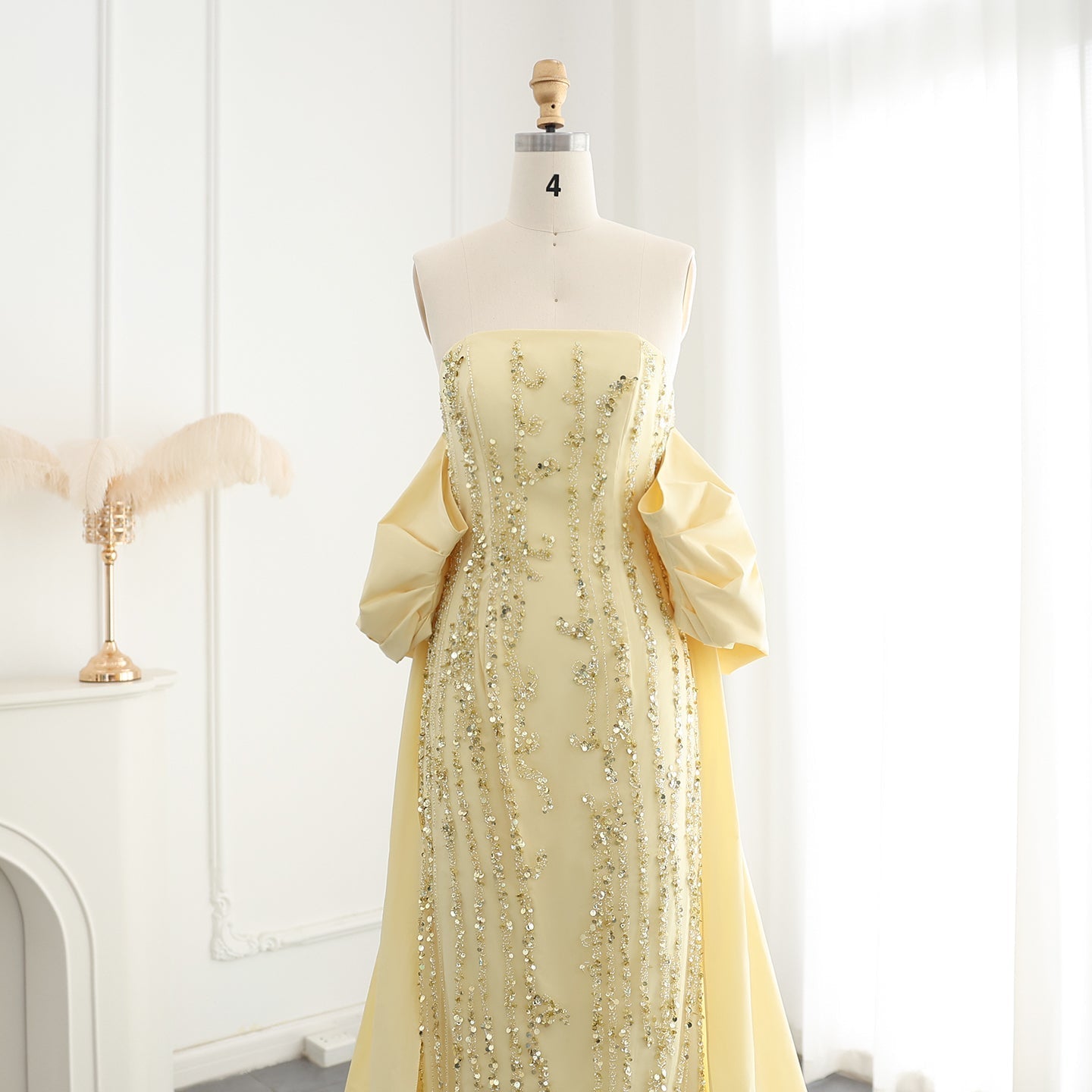 Luxury Blue Strapless Evening Dress with Cape SS454