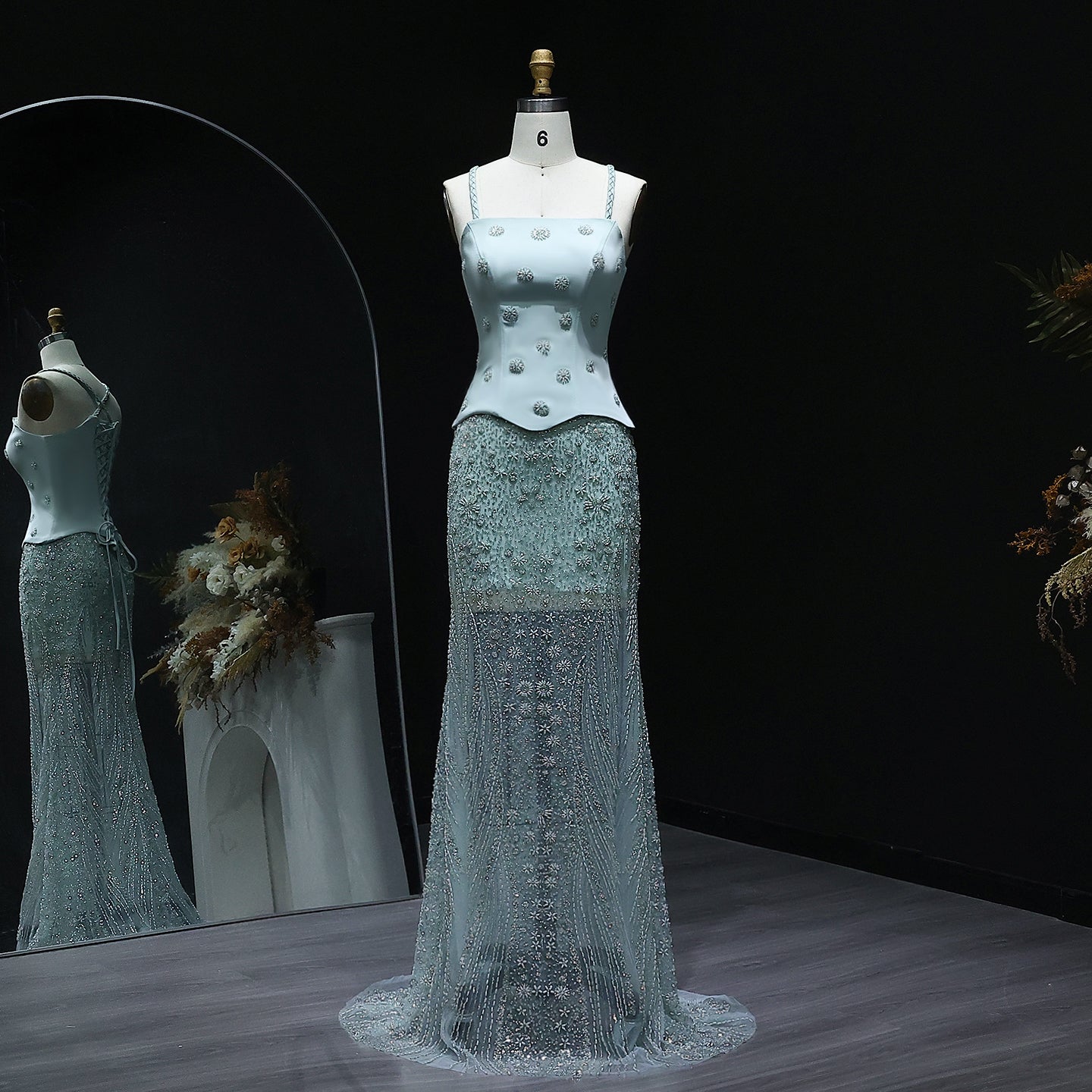 Chic Lilac Two Pieces Evening Dress with Spaghetti Straps SS697  Green Short Lining / US 18