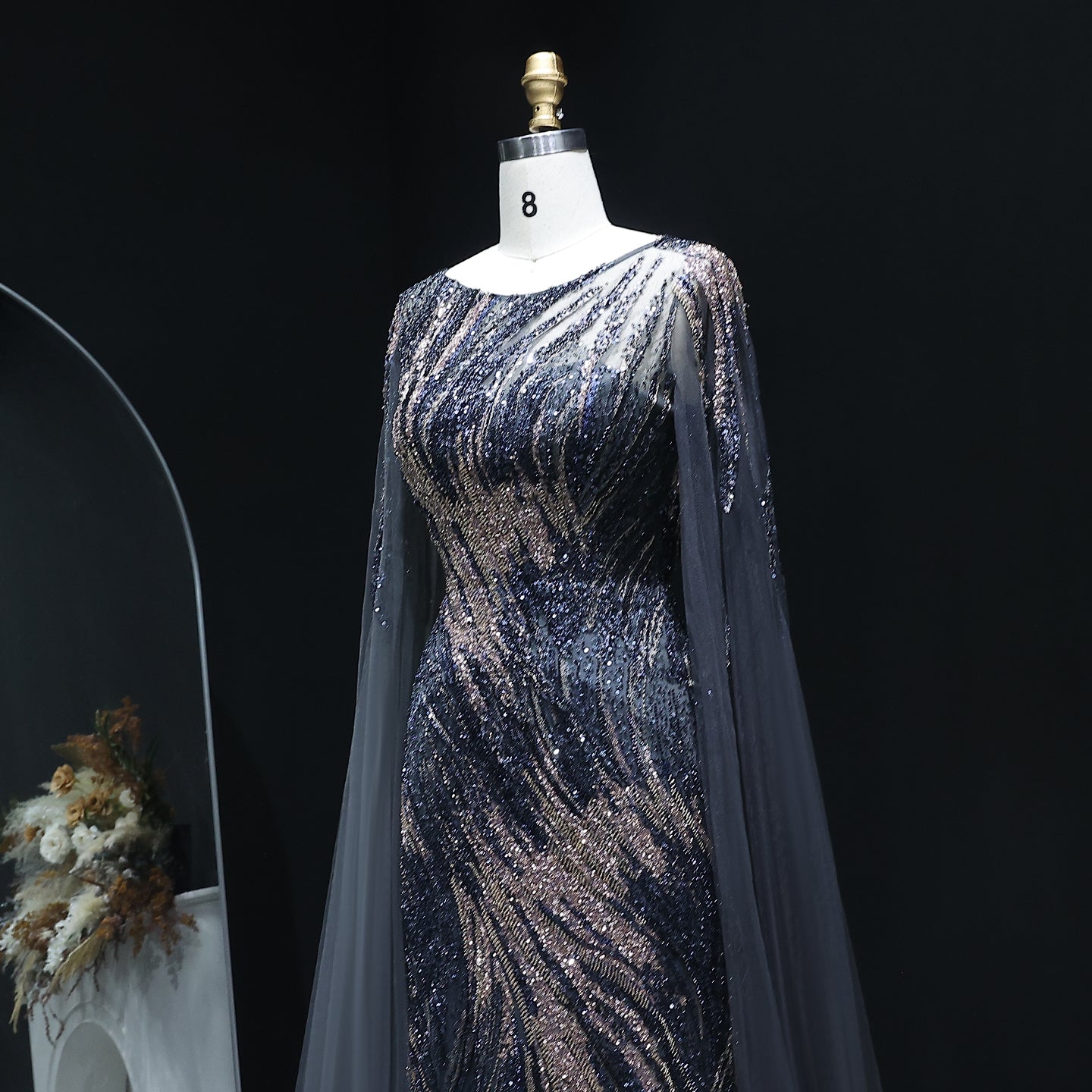 Luxury Purple Evening Dress with Cape Sleeves SS051