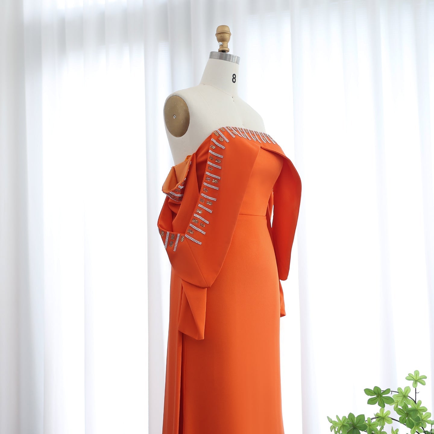 Elegant White Off Shoulder Long Sleeves Evening Dress with Cape SF008