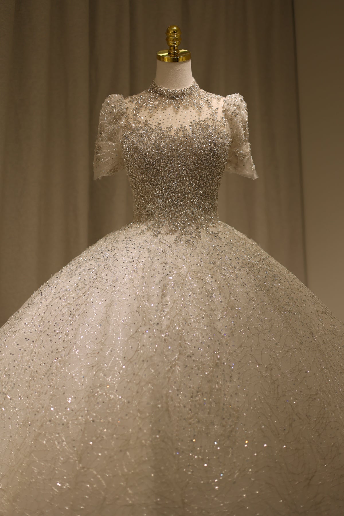 Luxury Crystal High Neck Ball Gown Wedding Dress RS002