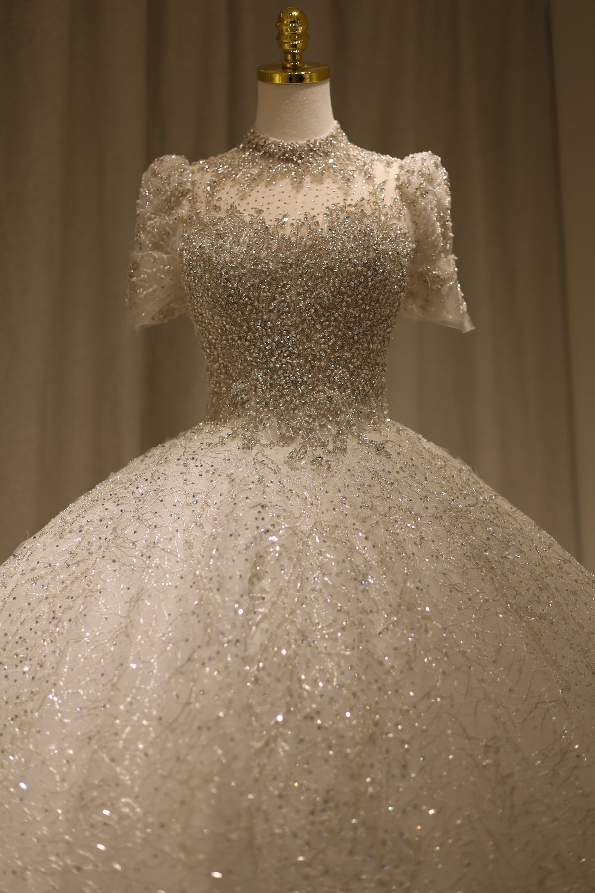 Luxury Crystal High Neck Ball Gown Wedding Dress RS002