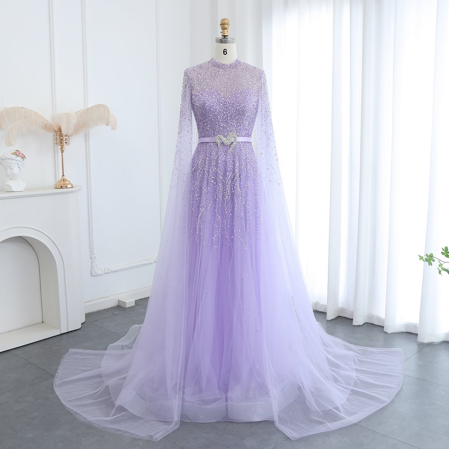 Luxury Blue High Neck Evening Dress with Cape Sleeves SS451  Lilac / US 20