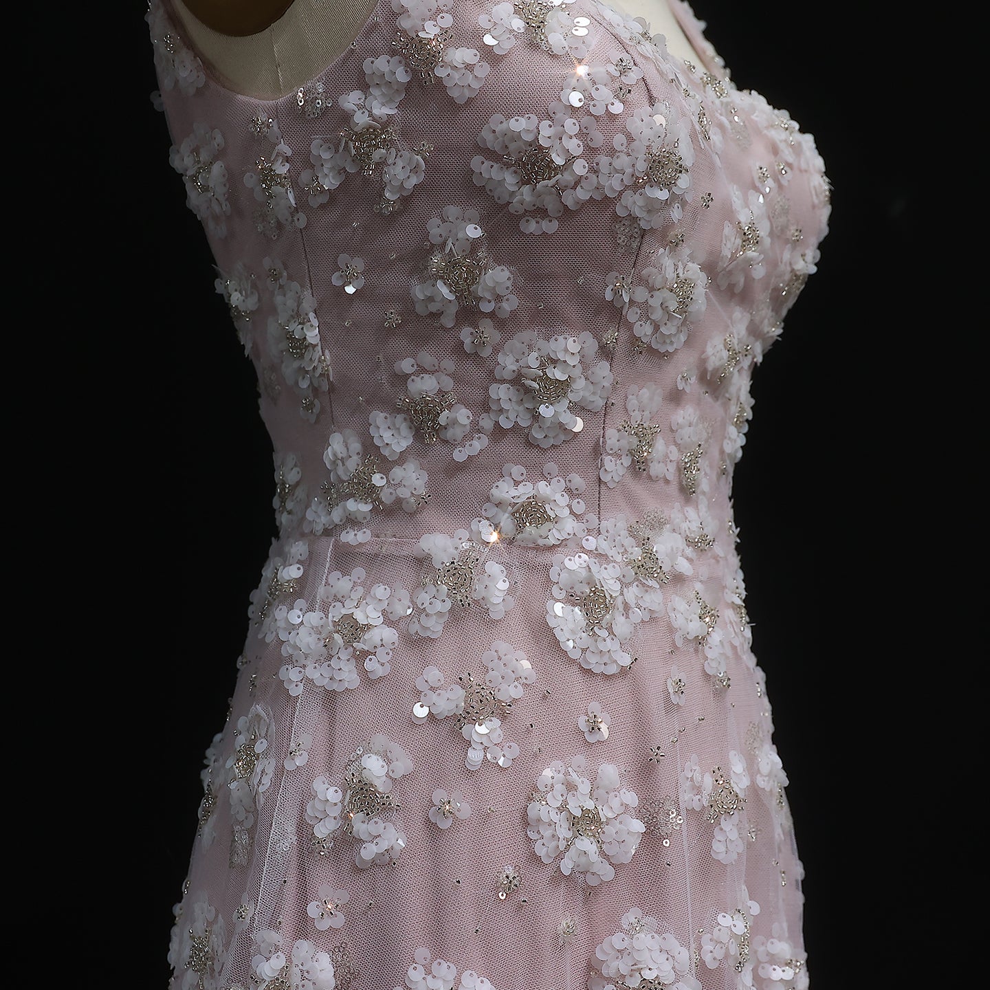Chic Pink Floral Square Neck Evening Dress SS602