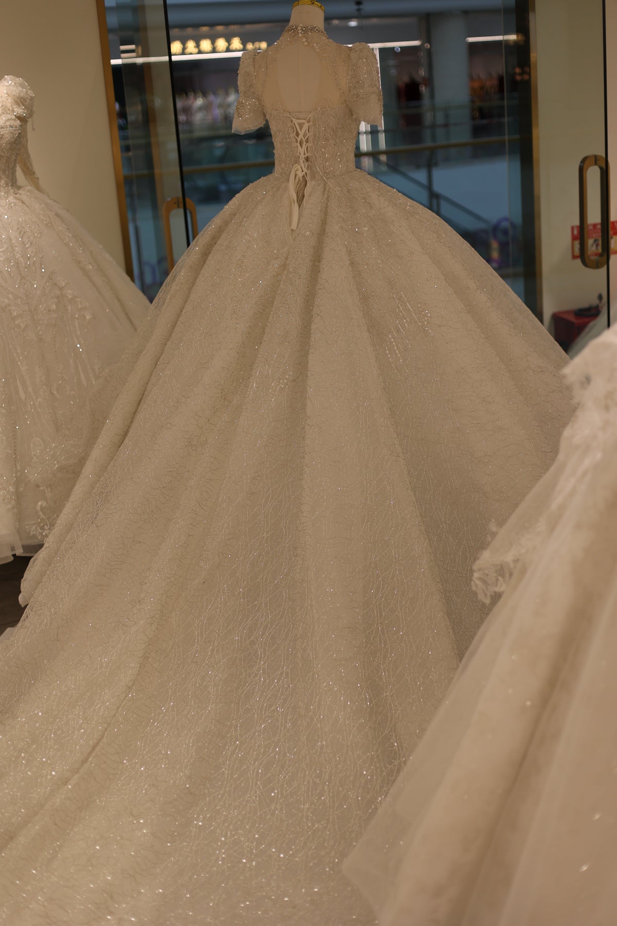 Luxury Crystal High Neck Ball Gown Wedding Dress RS002