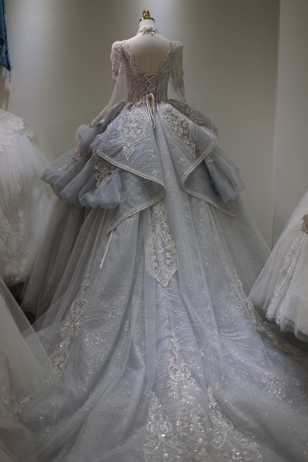 Luxury Blue Ball Gown Wedding Dress with Necklace RS008