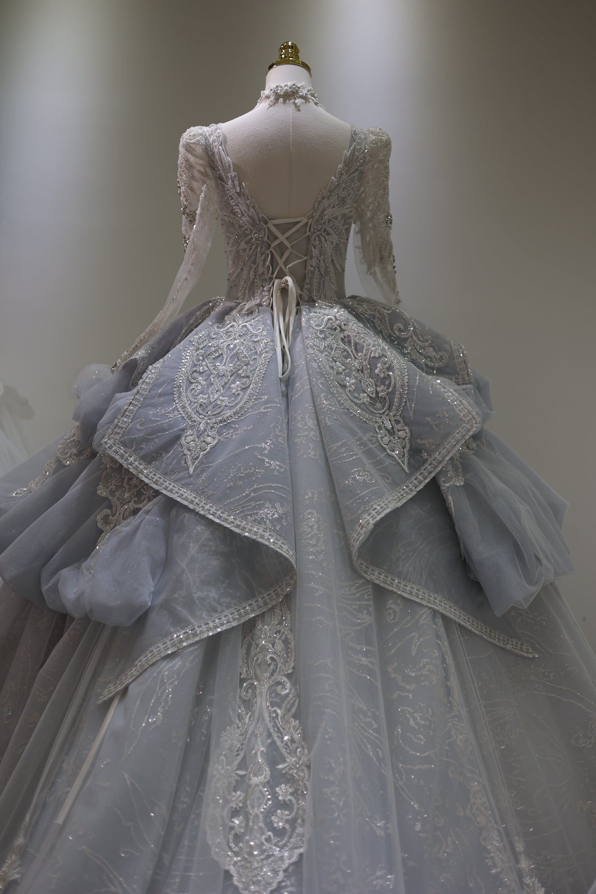 Luxury Blue Ball Gown Wedding Dress with Necklace RS008