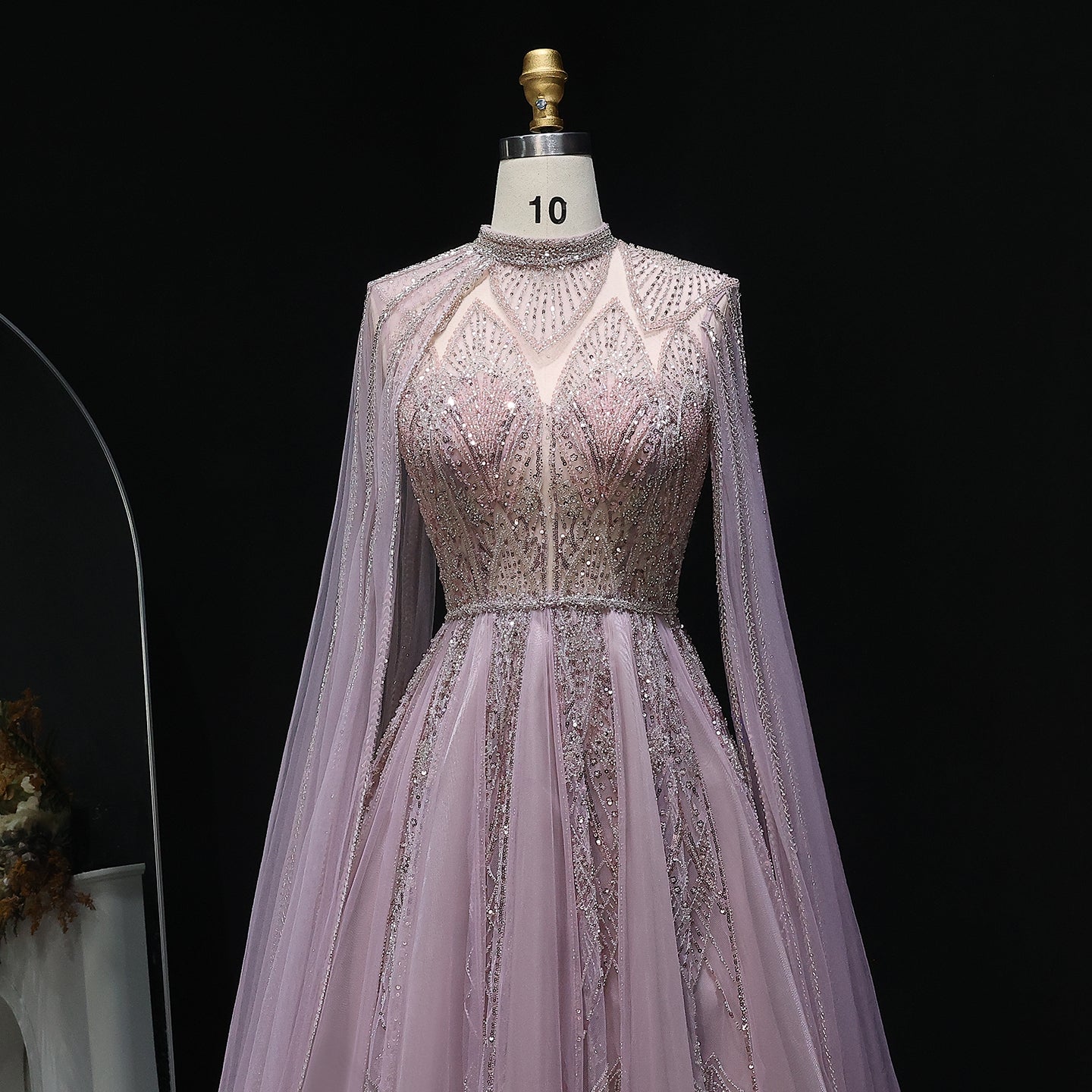 Luxury Pink Evening Dress with Cape Sleeves SS050