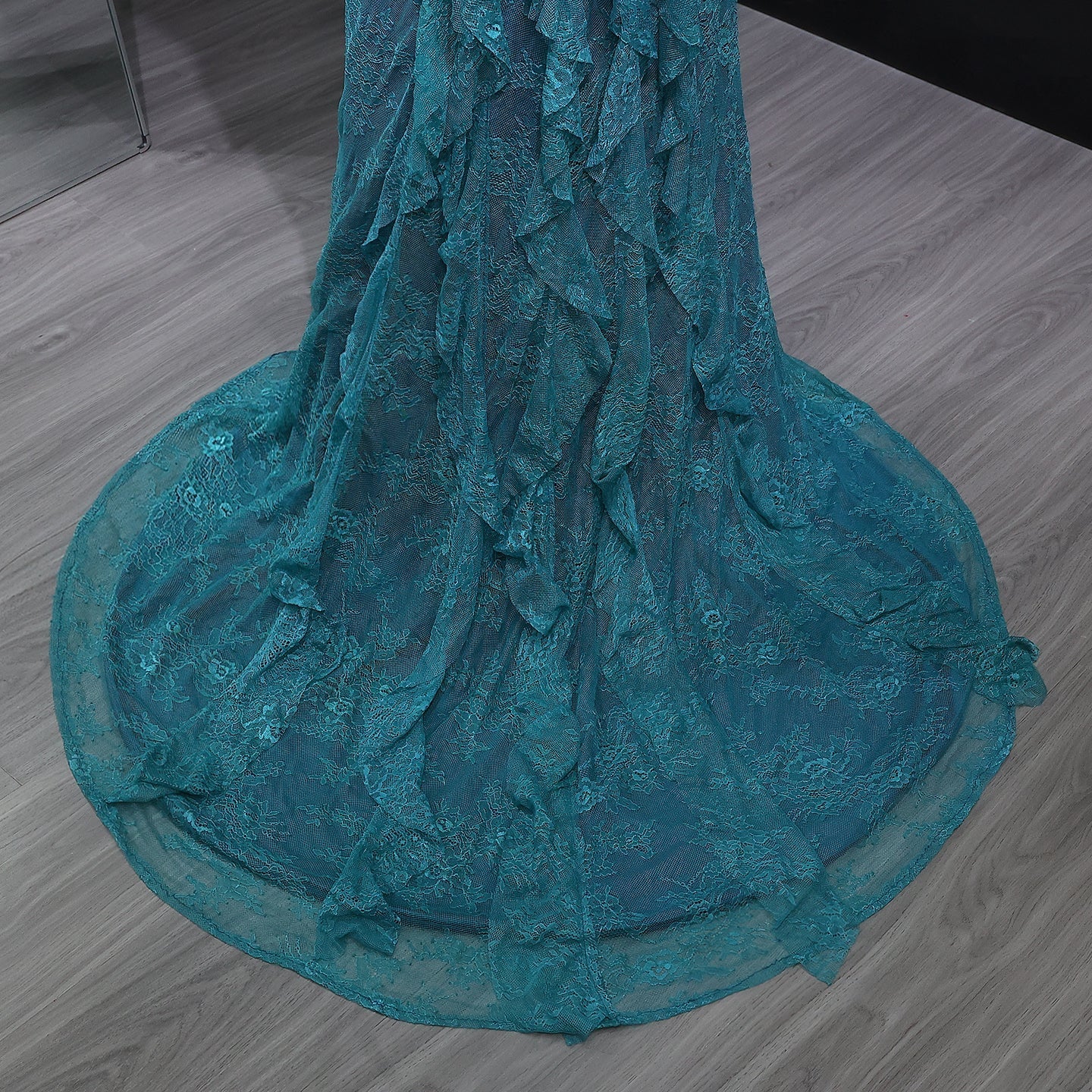 Elegant Blue Off Shoulder Lace Evening Dress SF519