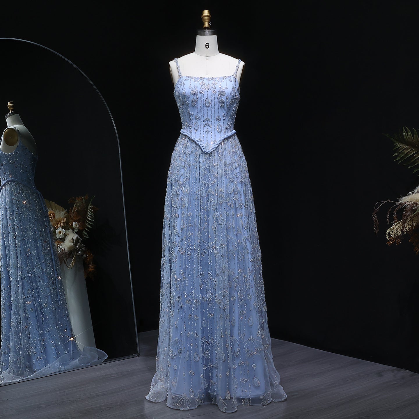 Luxury Sage Green Spaghetti A-Line Evening Dress SS693  Sky Blue / US 20