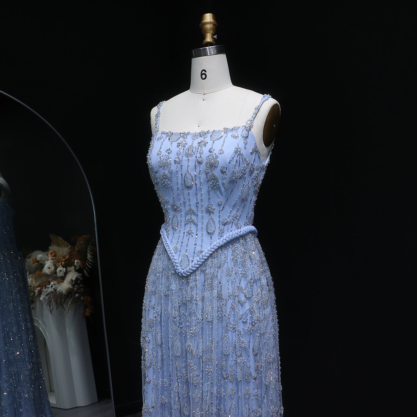 Luxury Sage Green Spaghetti A-Line Evening Dress SS693