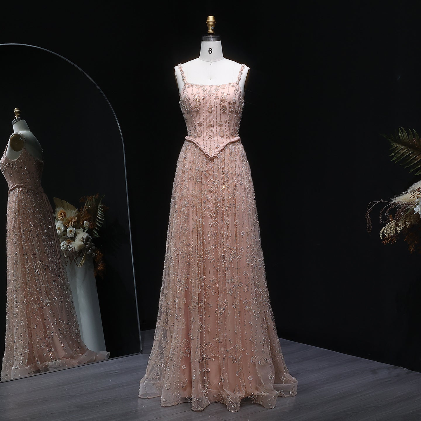 Luxury Sage Green Spaghetti A-Line Evening Dress SS693  Pink / US 20