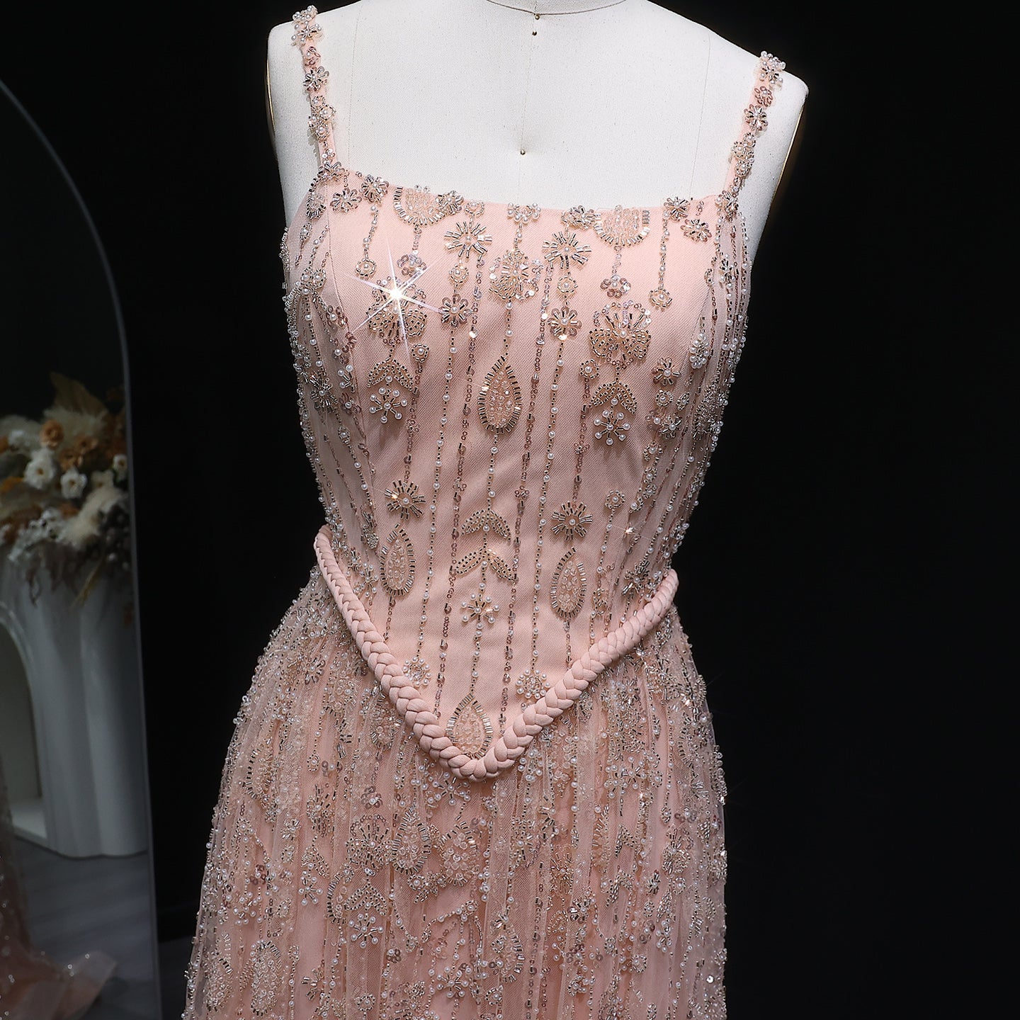 Luxury Sage Green Spaghetti A-Line Evening Dress SS693