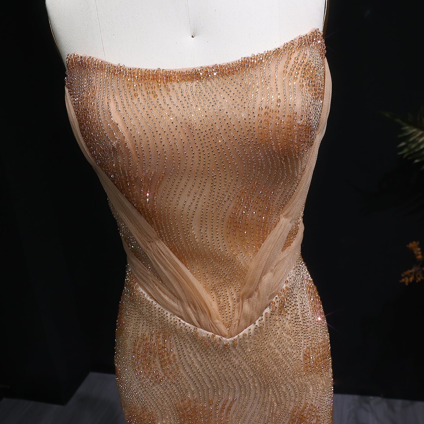 Luxury Beaded Pink Mermaid Evening Dress with Overskirt SS023