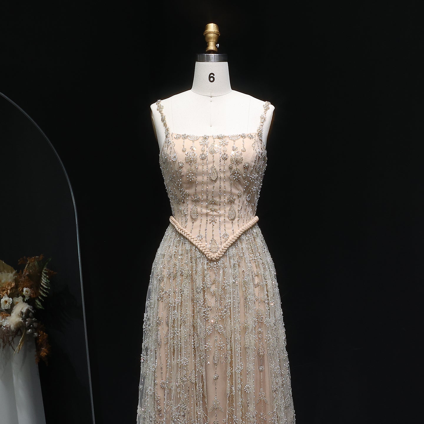 Luxury Sage Green Spaghetti A-Line Evening Dress SS693