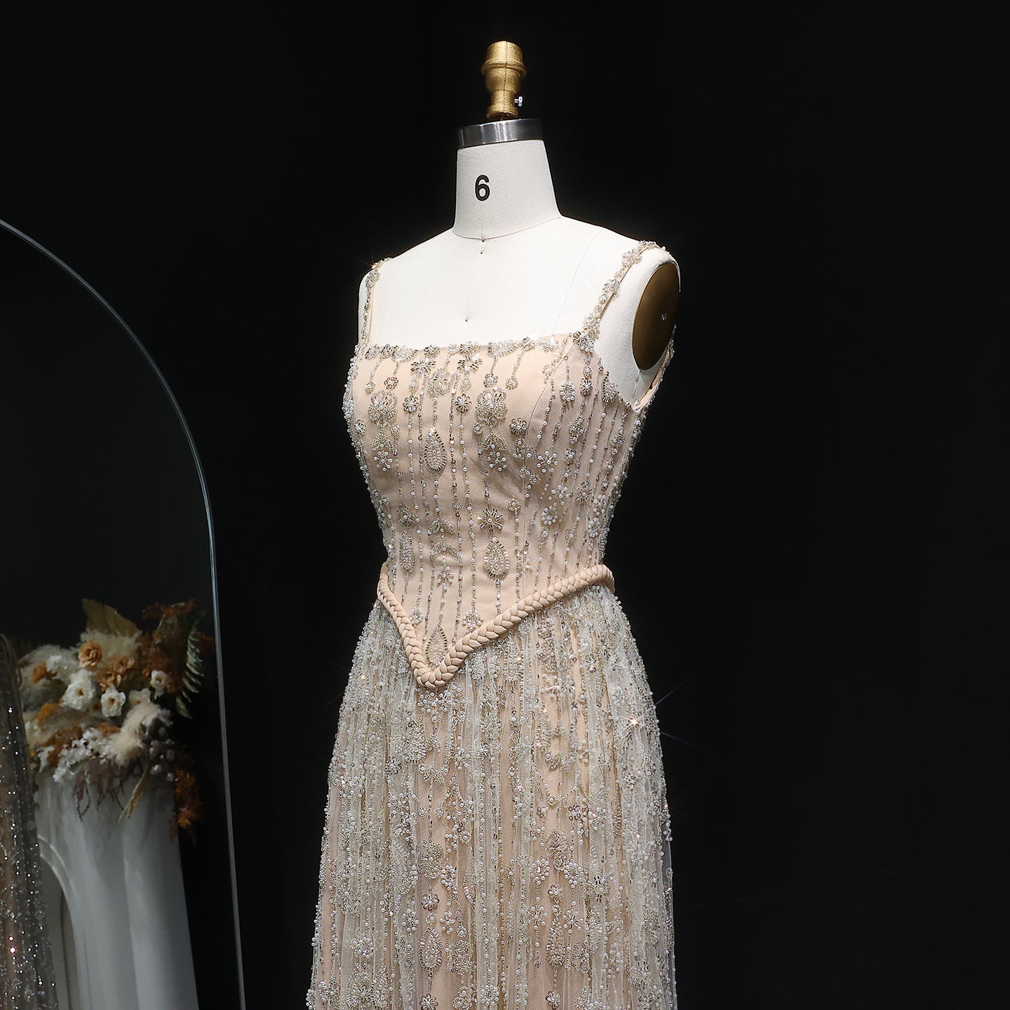 Luxury Sage Green Spaghetti A-Line Evening Dress SS693