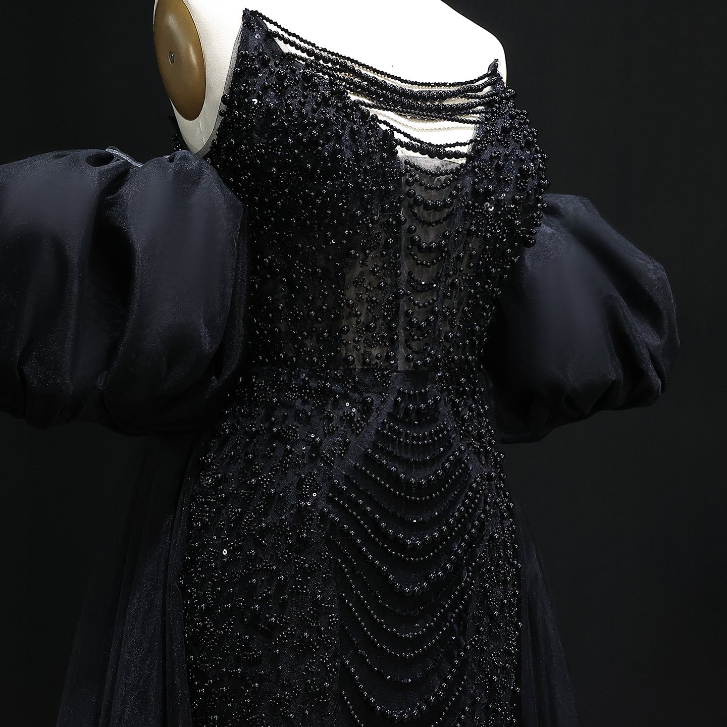 Luxury Pearls Tassel Purple Evening Dress with Cape SS199